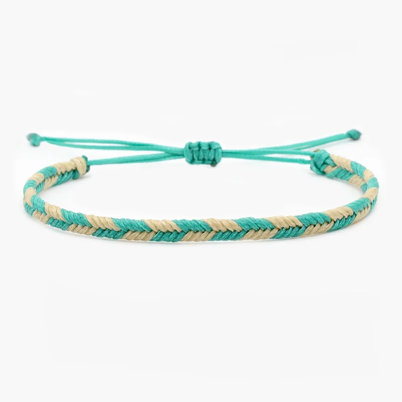 bridal bangles for women -Mini Braided "Java" Bracelet (Cream/Turquoise)