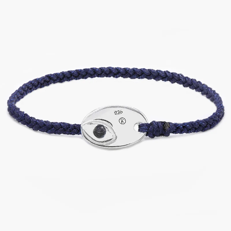 custom engraved bangles -Braided Bracelet With Sterling Silver Button (Dark Blue)