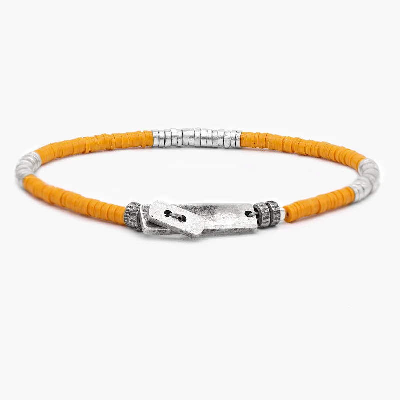 personalized charm bracelets -Bracelet With Recycled Vinyl And Sterling Silver Beads (Orange)