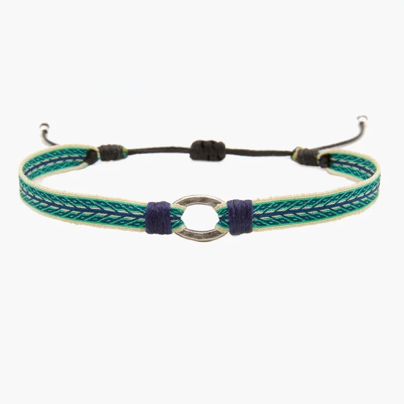 classic tennis bracelets -Handmade Purnama Bracelet With Silver Hoop (Blue/Green)