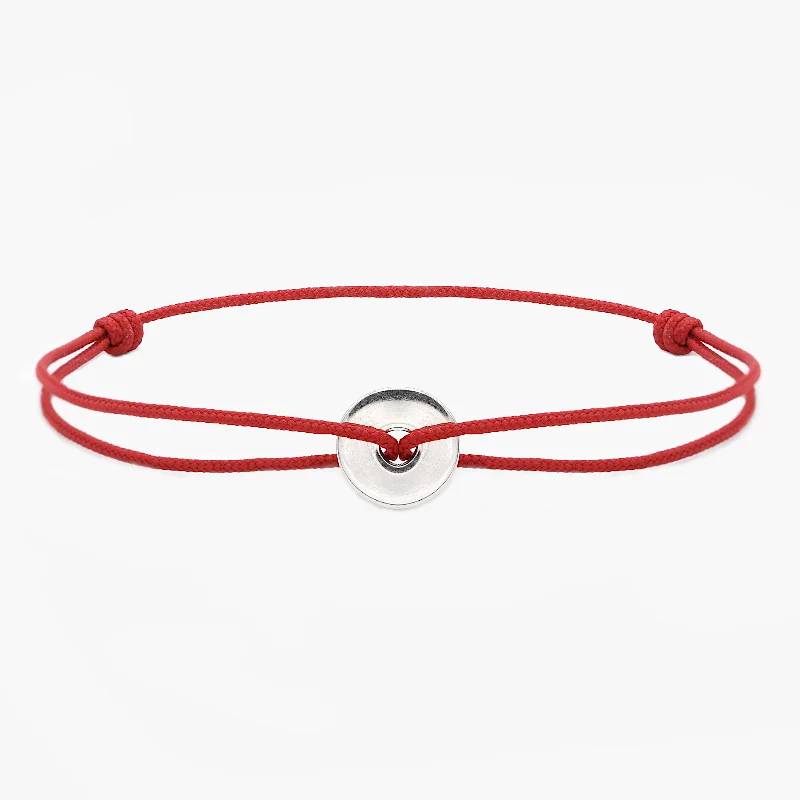 multi-layered bracelets for women -Cord Bracelet With Sterling Silver Round Button (Red)