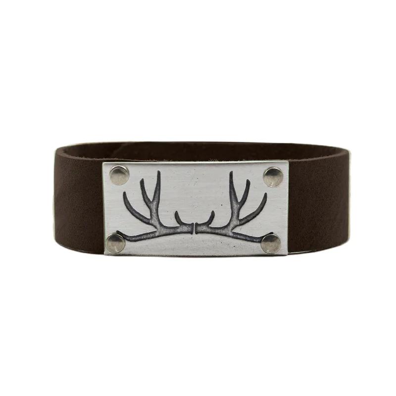 vintage silver bracelets -Antler Leather Cuff Bracelet