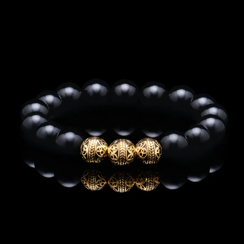 elegant cuff bracelets for women -Gold Classic Obsidian Bracelet