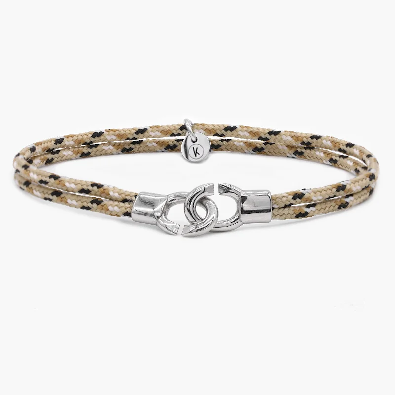 dainty bangles for women -Double Sailing Cord Bracelet With Silver Lock (Nude/Black)