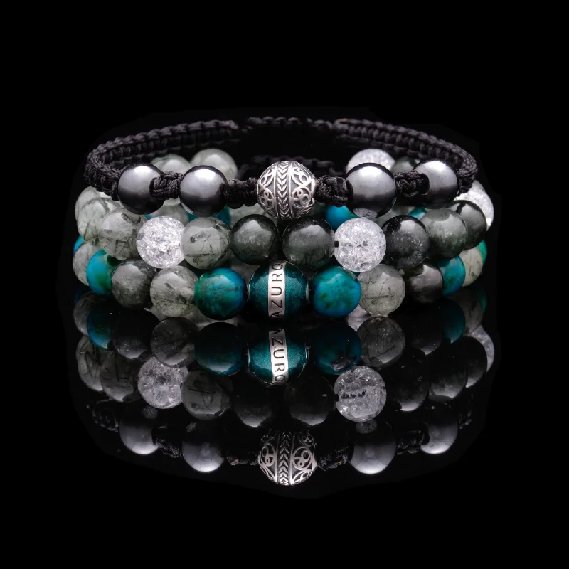 silver bangles for women -[Limited] The Compass | Men Knot Bracelets with Hematite Obsidian Green Rutilated Quartz Stone