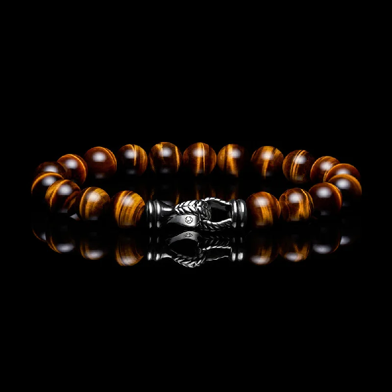 trendy bangles for women -Laurel Silver Tiger Eye Beaded Bracelet