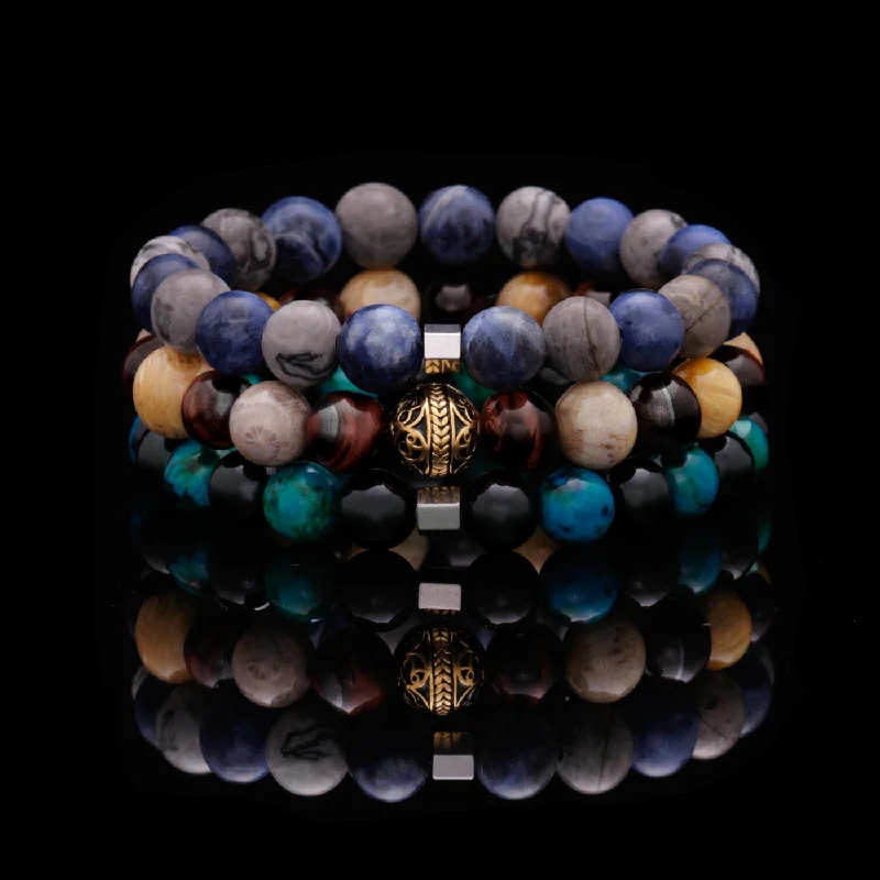 gemstone bracelets for women -The Odin | Mens Stainless Steel Bracelets with Tiger Eye Turquoise Stone