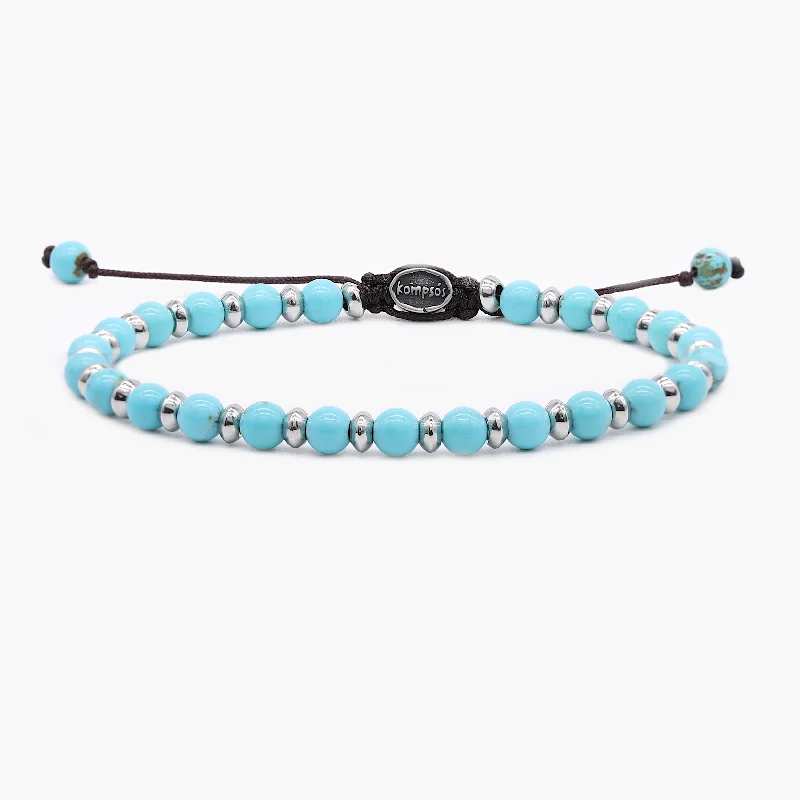 bracelet charm sets for women -Beaded Bracelet With Turquoise and Silver Beads