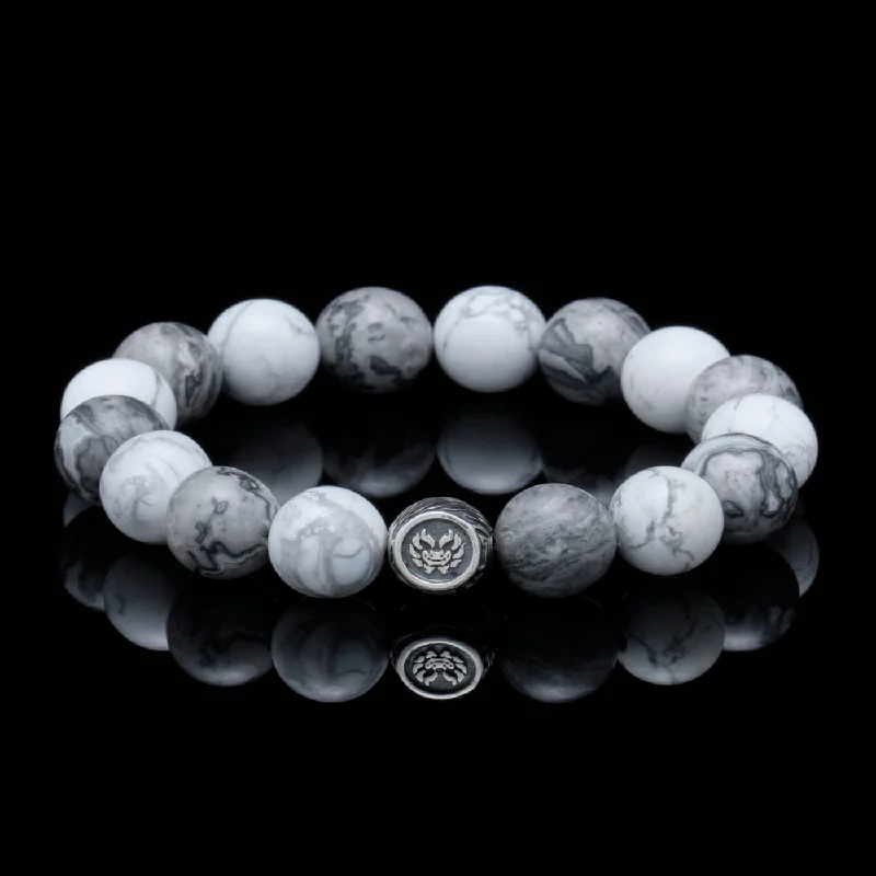 chic leather bracelets for women -The Vault Hunter | Silver Dragrose Picasso Jasper Howlite Beaded Bracelet