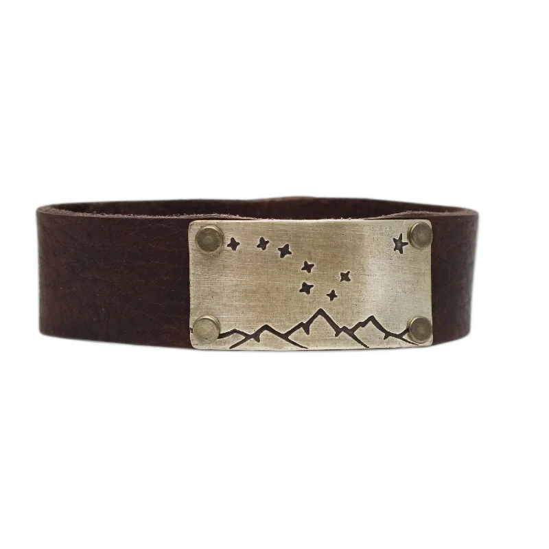 simple bangles for weddings -Big Dipper Leather Cuff Bracelet