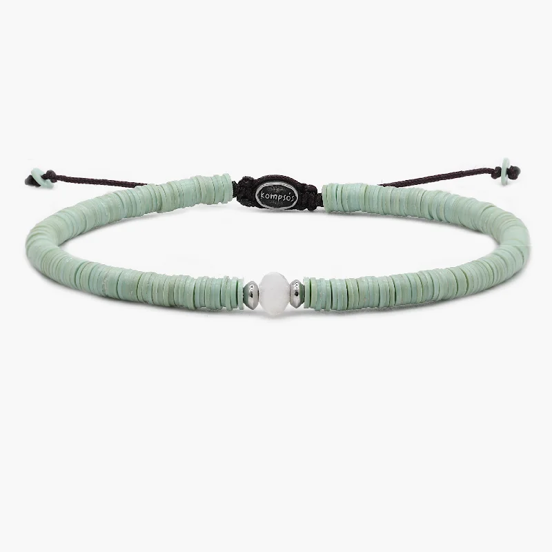 vintage bangles for women -5mm Vinyl Bracelet With Moonstone Charm (Light Green)