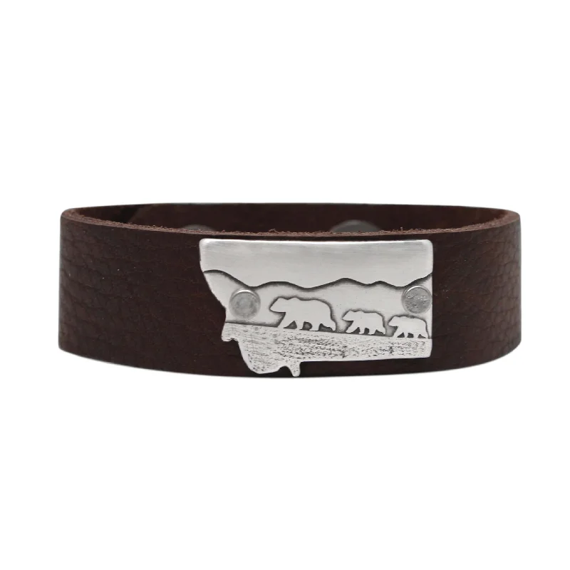 classic bangles for women -Mama and Cubs in Montana  Leather Cuff Bracelet