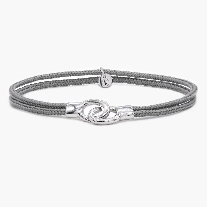 chunky bracelets for women -Double Sailing Cord Bracelet With Silver Lock (Grey)