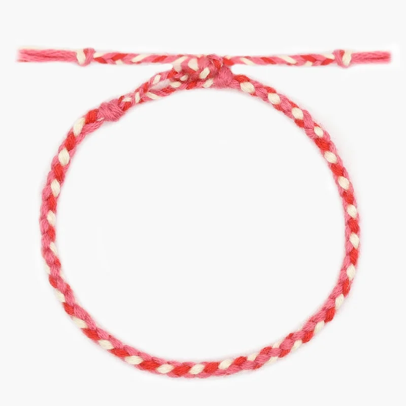 silver cuff bracelets -Pranayama Cotton Bracelet (Red/Cream)