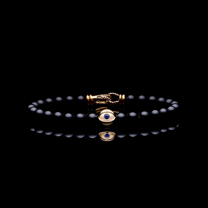 silver bangle sets for women -18k Gold Evil Eye Bracelet | Onyx Beaded Bracelet In Laurel Clasp