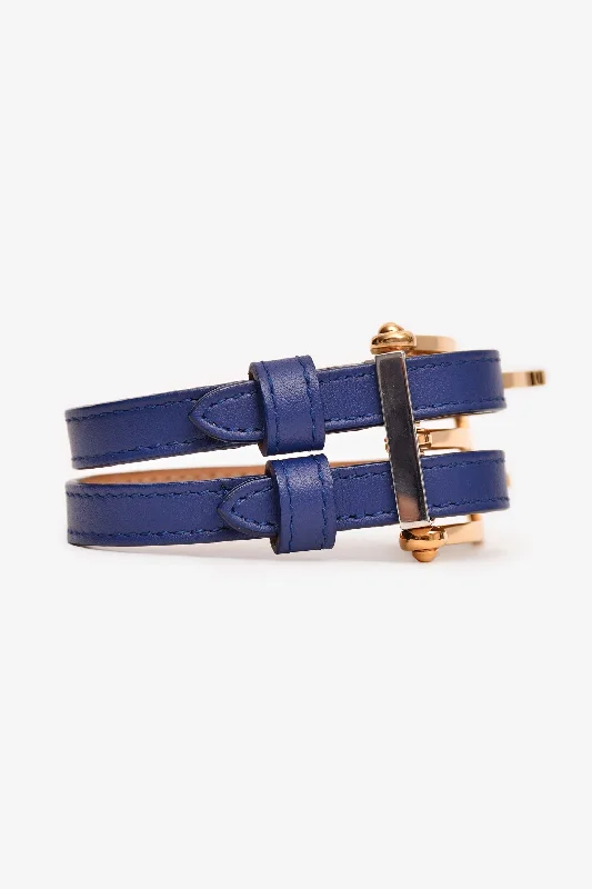 statement cuff bracelets -Balenciaga Blue Leather Double Buckle Bracelet Size M