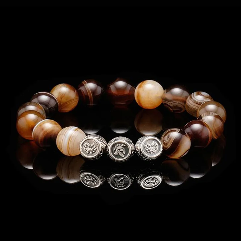 classic tennis bracelets -SILVER DRAGORSE BROWN AGATE BRACELET