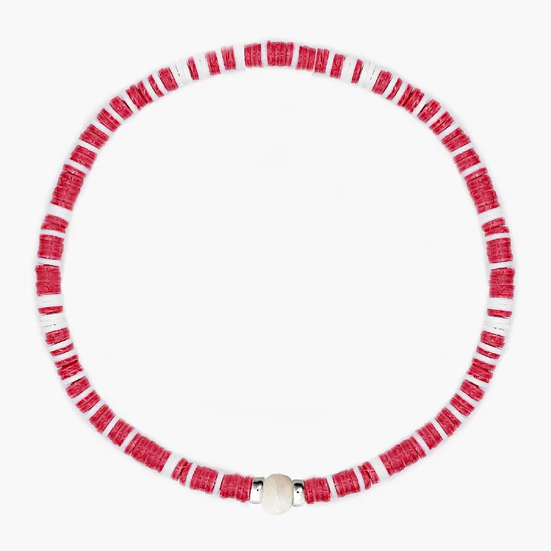 delicate bracelets for women -3mm Vinyl Beads Bracelet (Red/White)