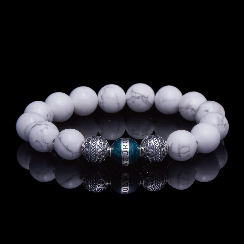 pearl bracelets for women -SILVER ENAMEL TURQUOISE HOWLITE BRACELET