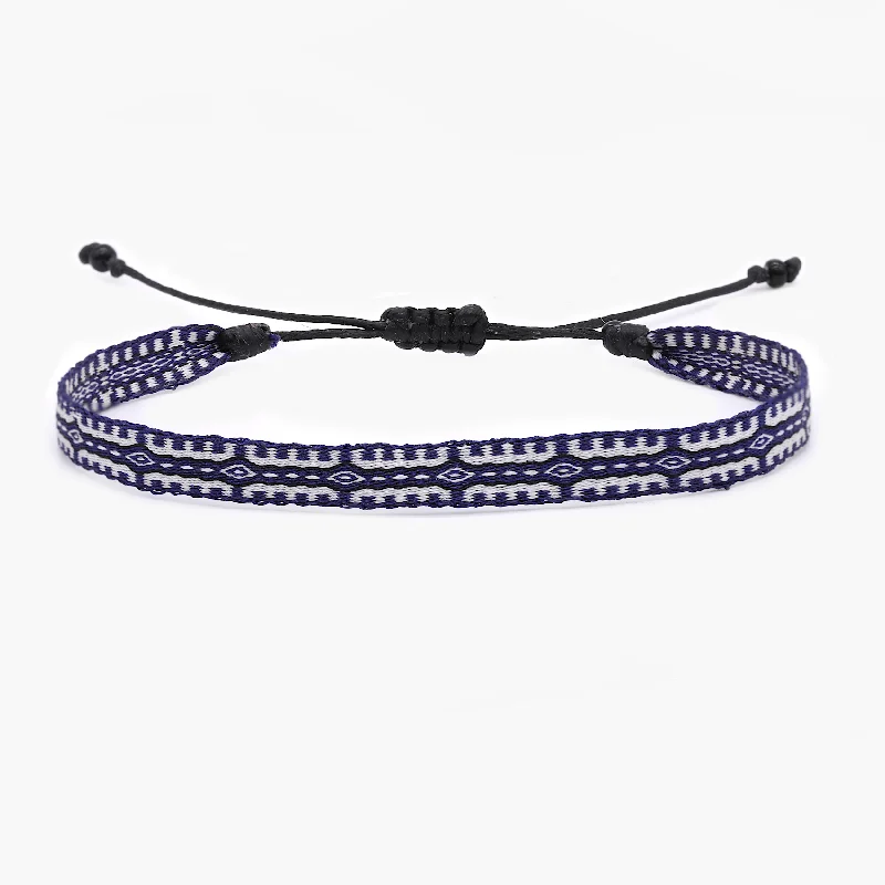 thin bangles for women -Handmade Purnama Bracelet 84 (Navy Blue/White)