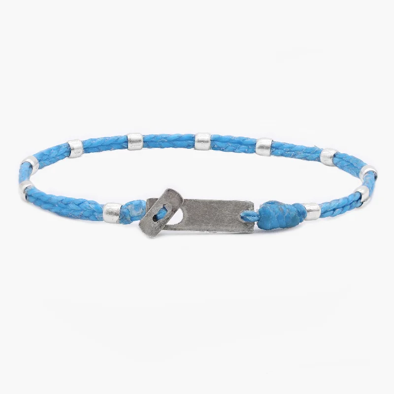 colorful bangles for women -Double Braided Cord With Sterling Silver Crimped Beads Bracelet (Light Blue)