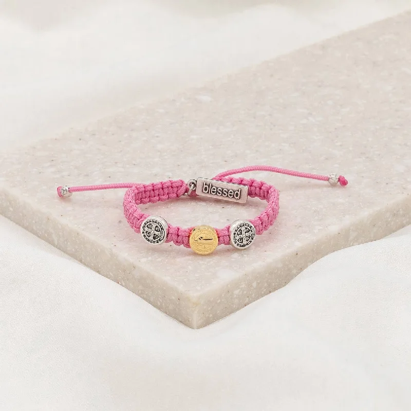 elegant cuff bracelets for women -Blessing for Kids Pink Benedictine Blessing Bracelet