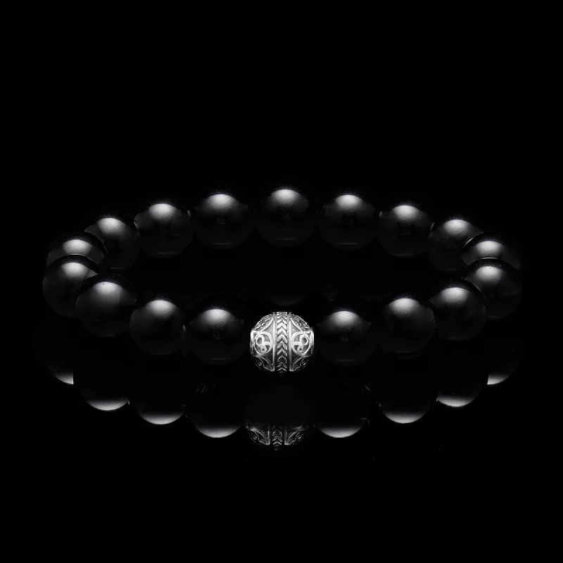 bangles for wedding -The Odin | Silver bead obsidian bracelet