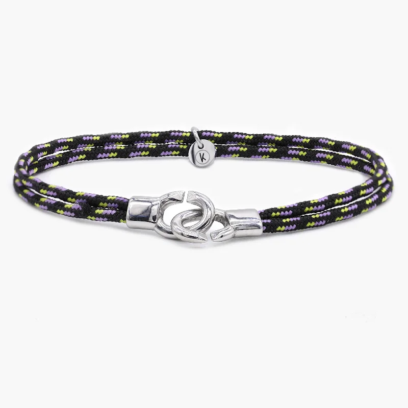 fashion bangles for women -Double Sailing Cord Bracelet With Silver Lock (Blue/Black)