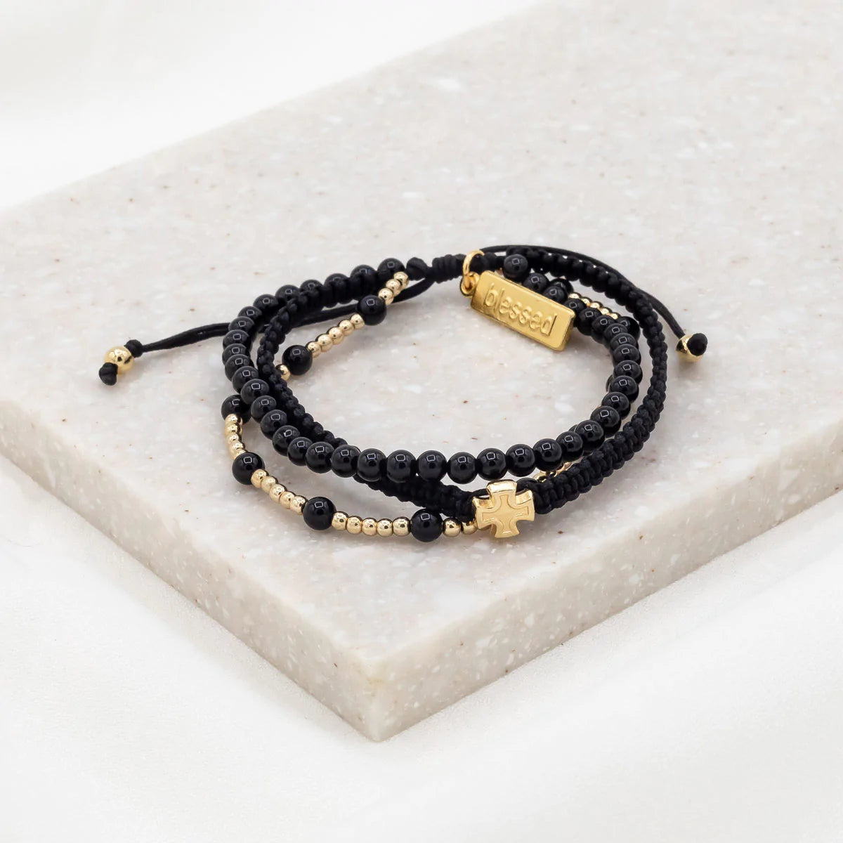 elegant gemstone bangles -Be Still Prayer Bracelet - Black Agate