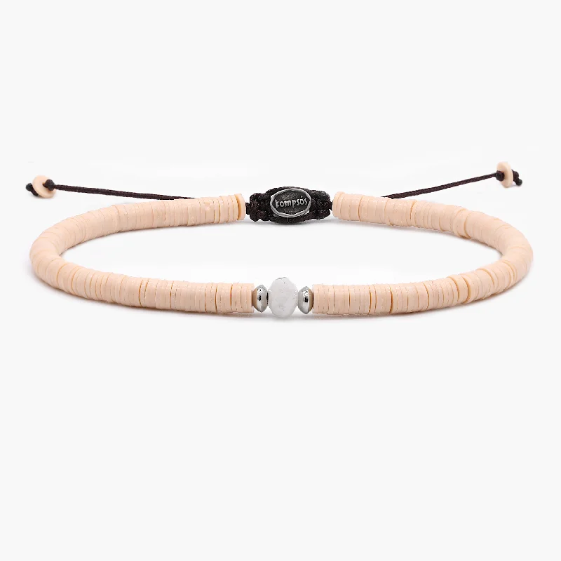 precious gemstone bangles -5mm Vinyl Bracelet With Moonstone Charm (Nude)